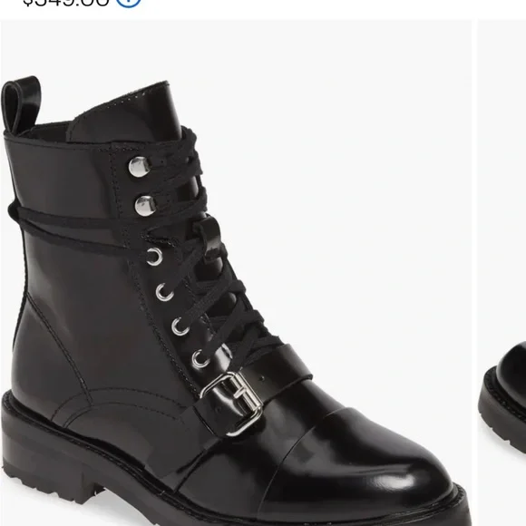 All Saints Black Leather Lace-Up Combat Boot - Picture 1 of 12
